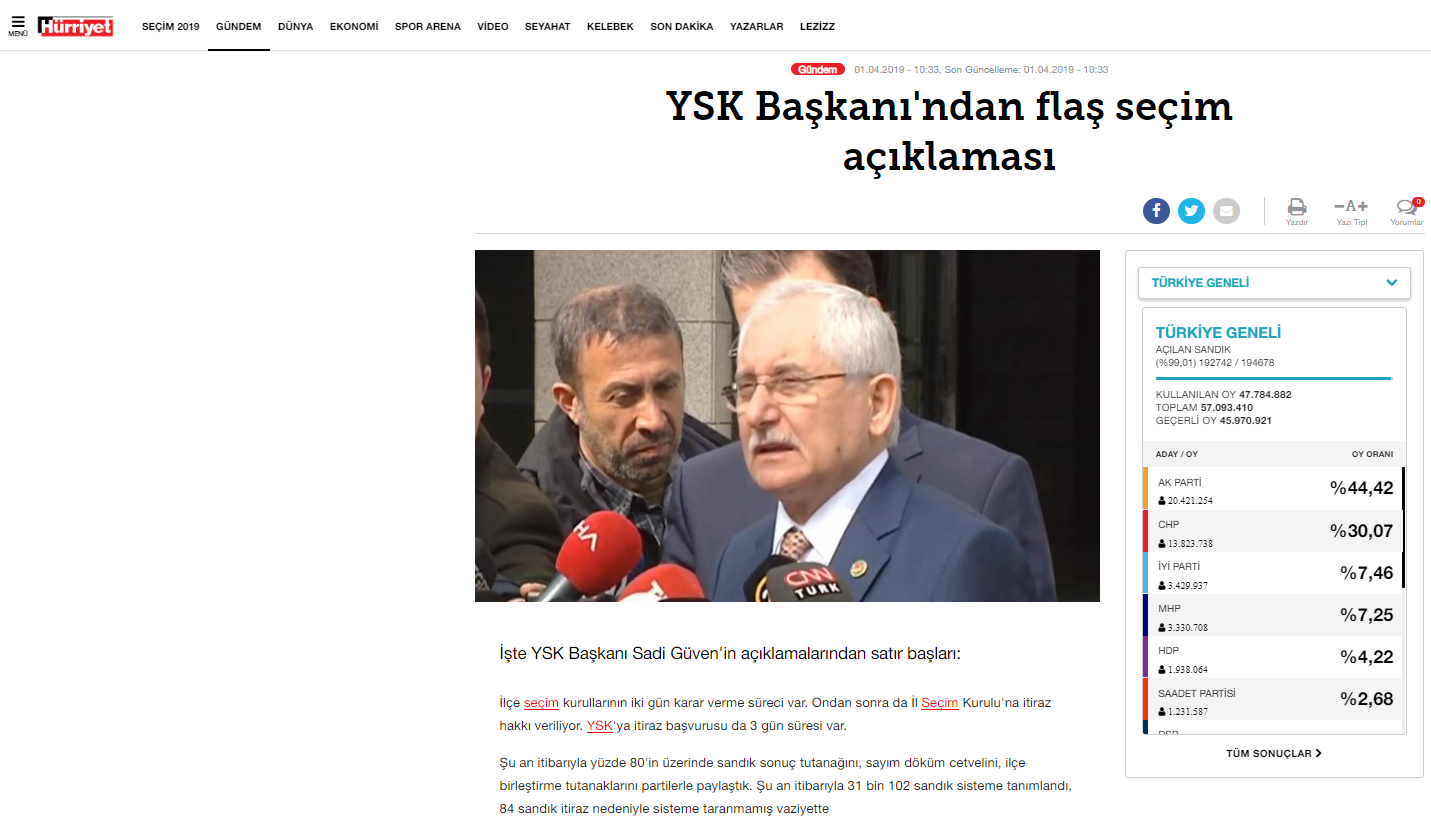 Hürriyet'ten skandal sansür: YSK Başkanının sözlerini sildiler