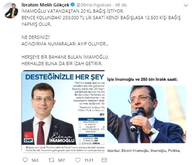 Melih Gökçek'ten Ekrem İmamoğlu'na 250 bin TL'lik saat göndermesi