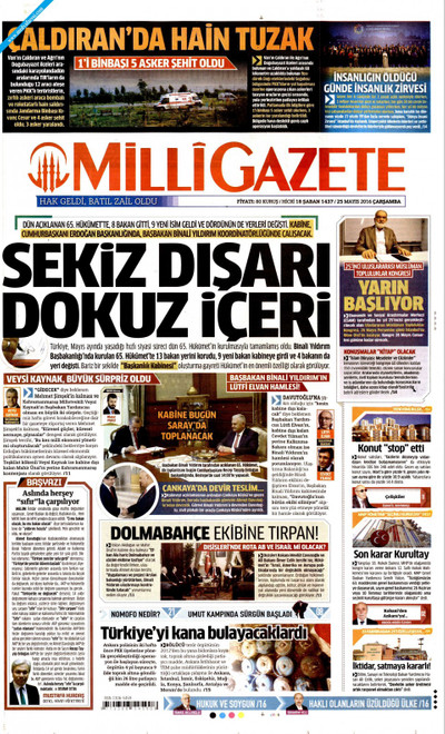 Milli Gazete Gazetesi Manşeti