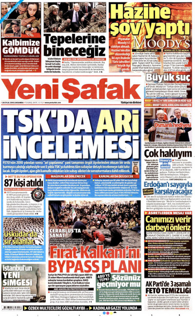Yeni Şafak Gazetesi Manşeti