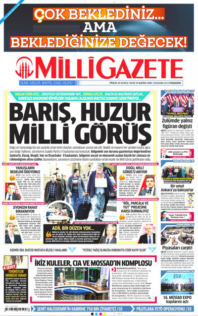 Milli Gazete Gazetesi Manşeti