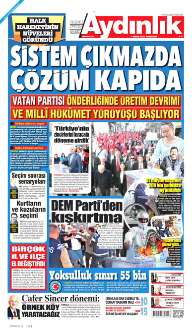 Aydınlık Gazetesi Gazetesi Manşeti