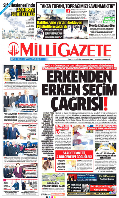 Milli Gazete Gazetesi Manşeti