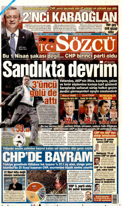 Sözcü Gazetesi Manşeti