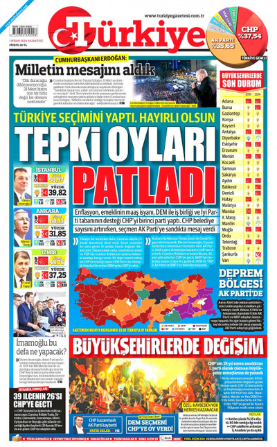 Türkiye Gazetesi Gazetesi Manşeti