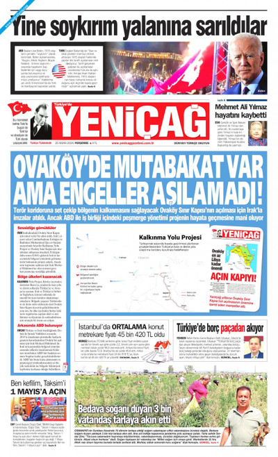 Yeniçağ Gazetesi Manşeti