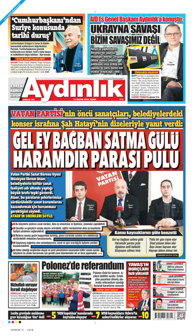 Aydınlık Gazetesi Gazetesi Manşeti