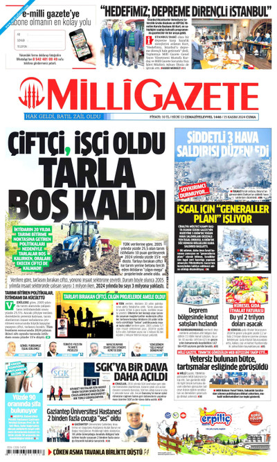 Milli Gazete Gazetesi Manşeti