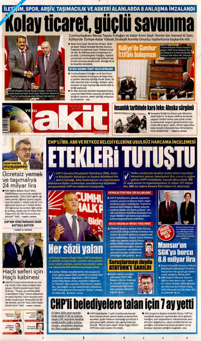 Yeni Akit Gazetesi Manşeti