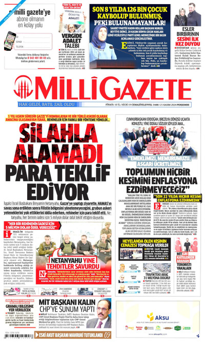 Milli Gazete Gazetesi Manşeti