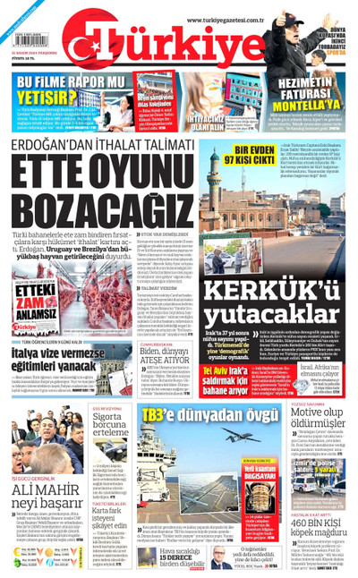 Türkiye Gazetesi Gazetesi Manşeti