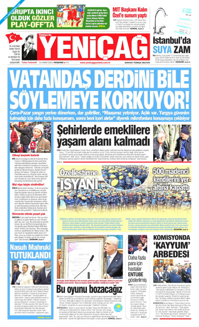 Yeniçağ Gazetesi Manşeti