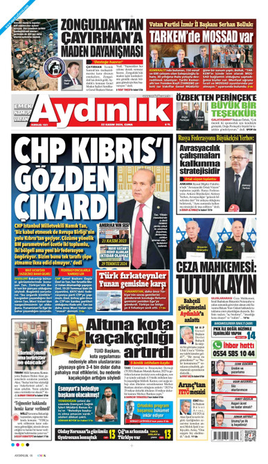 Aydınlık Gazetesi Gazetesi Manşeti