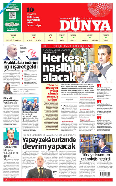 Dünya Gazetesi Manşeti