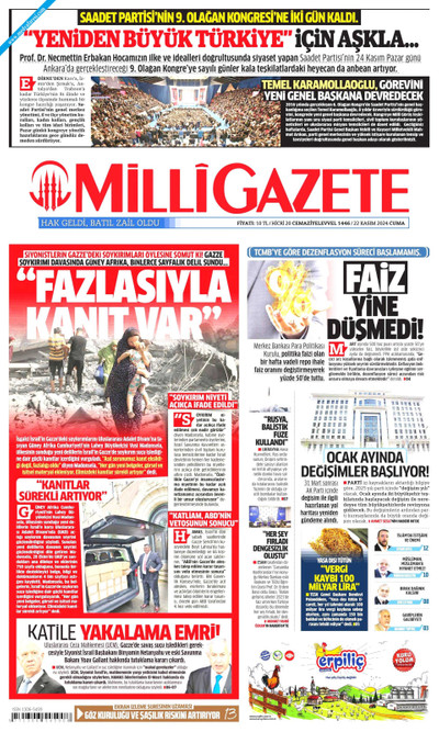 Milli Gazete Gazetesi Manşeti