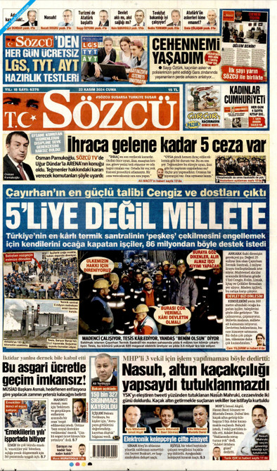 Sözcü Gazetesi Manşeti