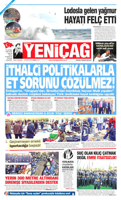 Yeniçağ Gazetesi Manşeti