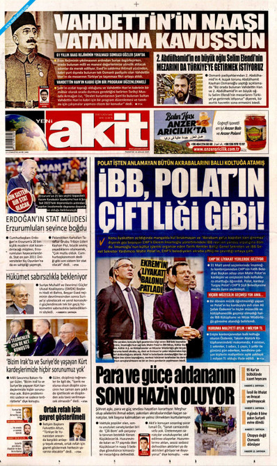 Yeni Akit Gazetesi Manşeti