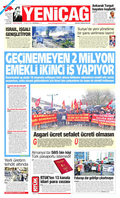 Yeniçağ Gazetesi Manşeti