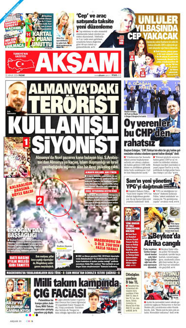 Akşam Gazetesi Manşeti