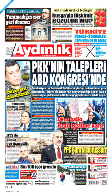 Aydınlık Gazetesi Gazetesi Manşeti