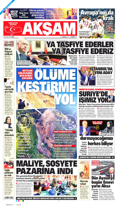 Akşam Gazetesi Manşeti