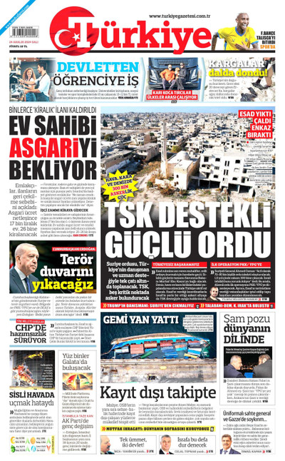 Türkiye Gazetesi Gazetesi Manşeti