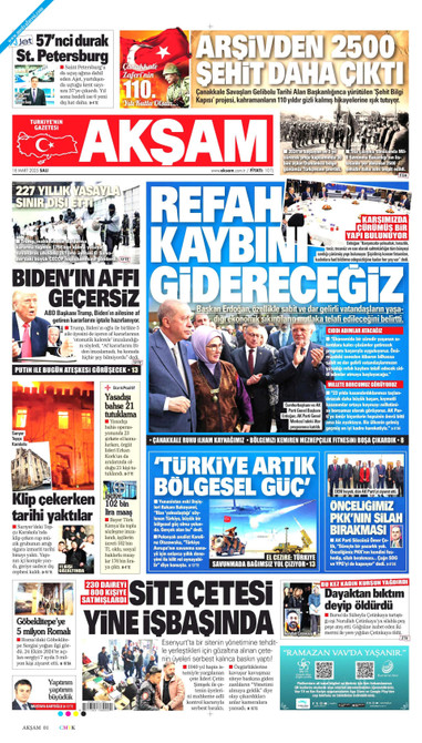 Akşam Gazetesi Manşeti