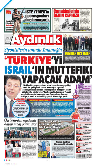 Aydınlık Gazetesi Gazetesi Manşeti