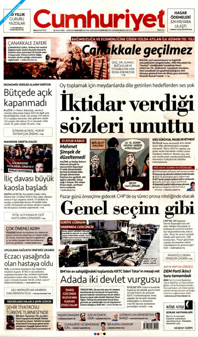 Cumhuriyet Gazetesi Manşeti