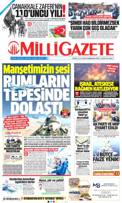 Milli Gazete Gazetesi Manşeti