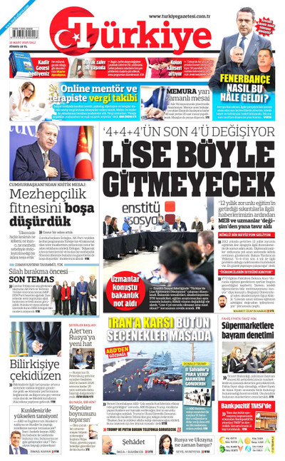Türkiye Gazetesi Gazetesi Manşeti