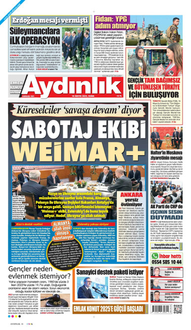 Aydınlık Gazetesi Gazetesi Manşeti