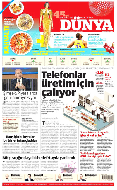 Dünya Gazetesi Manşeti