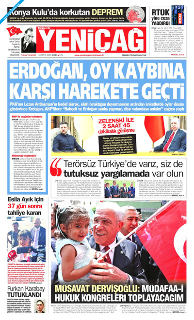 Yeniçağ Gazetesi Manşeti