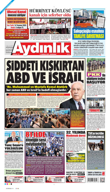 Aydınlık Gazetesi Gazetesi Manşeti
