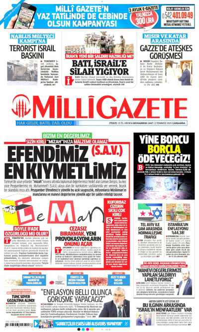 Milli Gazete Gazetesi Manşeti