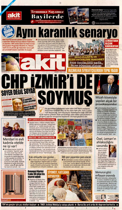 Yeni Akit Gazetesi Manşeti