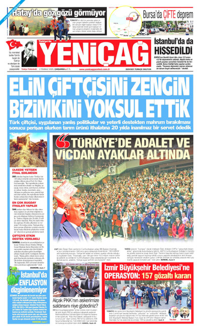Yeniçağ Gazetesi Manşeti
