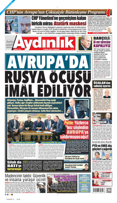 Aydınlık Gazetesi Gazetesi Manşeti