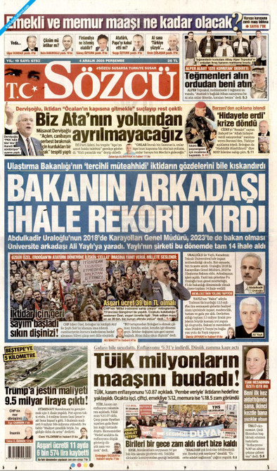 Sözcü Gazetesi Manşeti