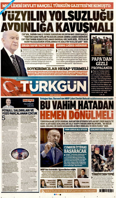 Türkgün Gazetesi Manşeti