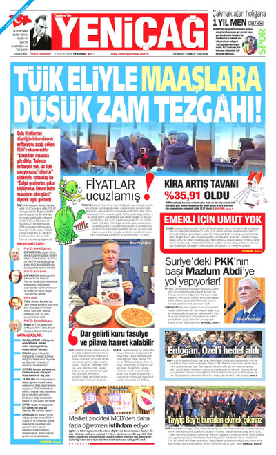 Yeniçağ Gazetesi Manşeti
