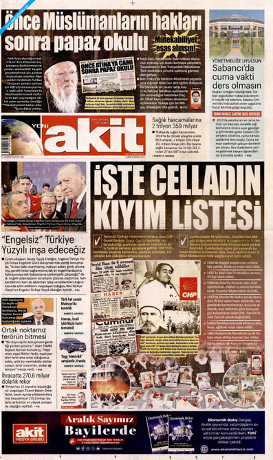Yeni Akit Gazetesi Manşeti