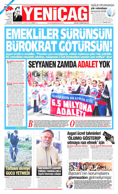 Yeniçağ Gazetesi Manşeti