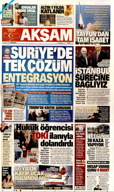 Akşam Gazetesi Manşeti