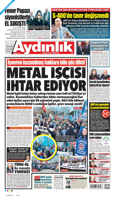 Aydınlık Gazetesi Gazetesi Manşeti