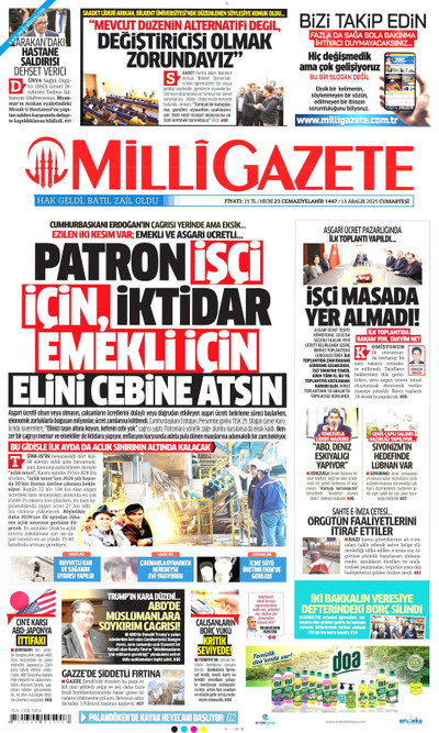 Milli Gazete Gazetesi Manşeti