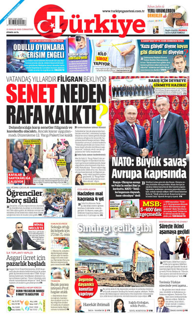 Türkiye Gazetesi Gazetesi Manşeti