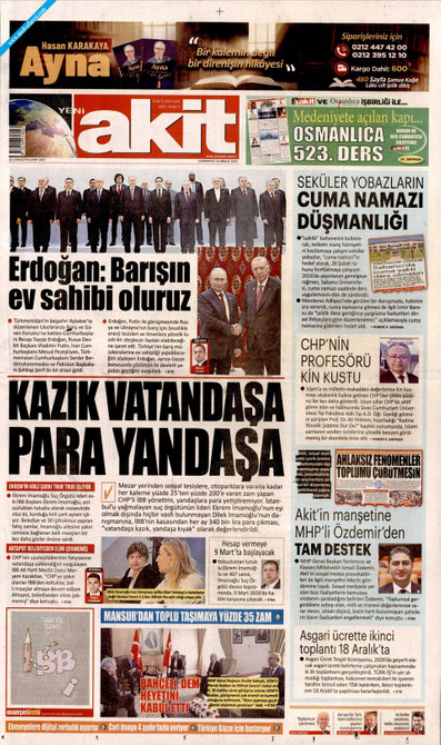 Yeni Akit Gazetesi Manşeti